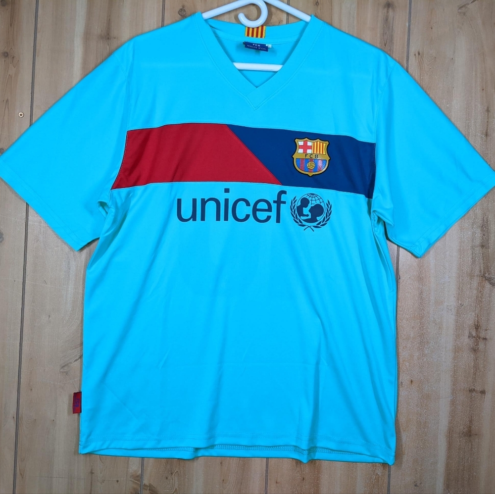 FCB Barcelona Lionel Messi #10 Soccer Jersey Sz Large UNICEF Futbol Teal